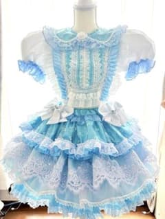 【最終値下げ‼️】水色×白 アイドル衣装 コンカフェフリル リボン ベレー帽付のサムネイル