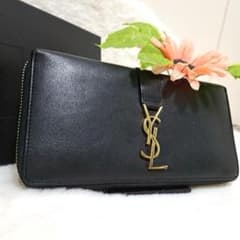 ✨未使用級 付属品完備✨サンローラン 長財布 ラウンドファスナー シボ 