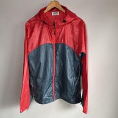 CAMP7 ナイロンジャケット フード付き レッド×グレー XL