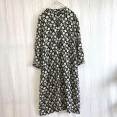 bonte ボンテ フリルネック 花柄 ワンピース ブラック M〜L レーヨン