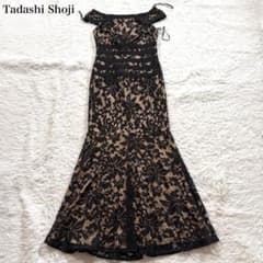 美品✨タダシショージ レース ボタニカル 刺繍 ロング ドレス ブラック
