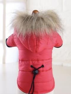 犬用服　冬用　フード付き　新品　未使用　試着のみ　赤のサムネイル