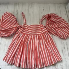 MYLANストライプ キャミソール赤白 ボリュームスリーブ トップス