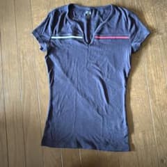ダークグレー Vネック Tシャツ 半袖 ストライプのサムネイル