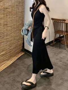 ノースリーブ ニットワンピース ブラックのサムネイル