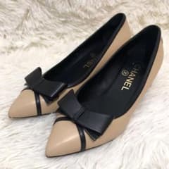 未使用級✨CHANEL パンプス ココマーク金具 リボンデザイン バイカラー