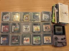 任天堂ゲームボーイカラー本体（動作不良あり）クリアパープル ソフト15本 セットのサムネイル