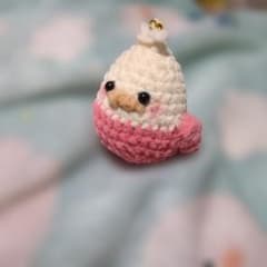 あみぐるみピンクのオカメインコストラップ付き♥キーホルダー