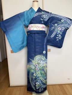 【最終お値下げ】中振袖 正絹 作家物 落款あり 青系 上品デザイン トールサイズ 最終お値下げ】中振袖 正絹 作家物 落款あり 青系 上品デザイン トール