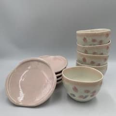 桜模様の湯飲み5個＆茶菓子皿5枚セット