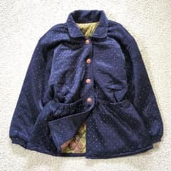 【ヴィンテージ】古着 コート 金ボタン 総柄 キルティング バイカラー レトロ 80s Vintage キルティングコート 金ボタン ドット柄 ヨーロッパ古着