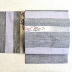 新品正絹名古屋帯 模様入り 名古屋帯 九寸 開き 正絹 紬 全通柄 西陣織 横段模様 花柄 sh0355