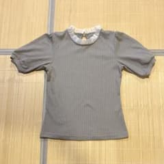 TITTY&CO ティティーアンドコー　グレージュ　フリル　半袖　リブニット