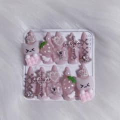 現品 ネイルチップ 平成女児　ねこ　量産型　地雷系　ハンドメイド バレンタインのサムネイル