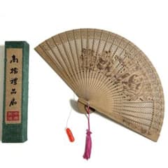 高檔禮品扇 白檀扇子パンダ柄 透かし彫り 木製扇子のサムネイル