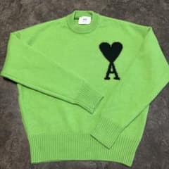 【着用画像あり】ami paris ハートロゴ ニット XS 緑のサムネイル