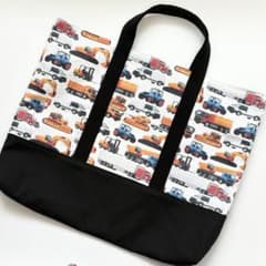 ハンドメイド　レッスンバッグ　絵本袋　手提げ　働く車　工事車両