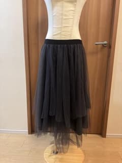 チュールスカート 黒 ロング 44 大きいサイズ 体型カバー フレア 上品のサムネイル