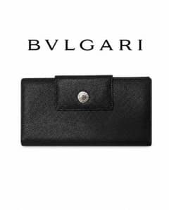 美品 BVLGARI ブルガリ 三つ折り 長財布 サークルロゴ ブラック レザー