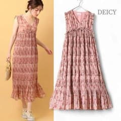 DEICY／マジョリカプリーツ フラワープリントワンピース ピンク花柄 