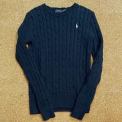 ☆美品☆ラルフローレン  ネイビー ニット XS ケーブル編み 刺繍ロゴのサムネイル
