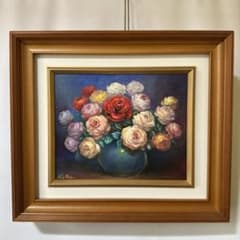 薔薇の花　肉筆　油彩　絵画　美術品　インテリア　真作　静物画　作家証明書付き 薔薇の花 肉筆 油彩 絵画 美術品 インテリア 真作 静物画 作家証明書