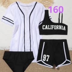 女の子　水着　ビキニ　メッシュTシャツ　シンプル　へそだし　モノクロ　160のサムネイル