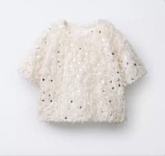 ZARA フリンジ スパンコール 半袖 ニット トップスのサムネイル