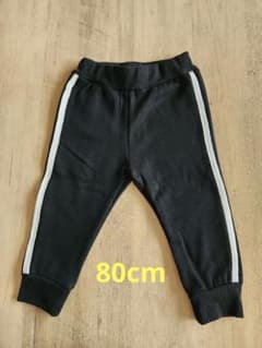 新品・未使用 黒いサイドストライプパンツ裏起毛80cmのサムネイル