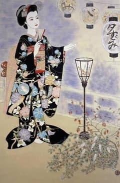 加藤登美子、【夕すずみ＝先斗町もみ華】、希少な額装用画集より、新品額装付 加藤登美子、【夕すずみ＝先斗町もみ華】、希少な額装用画集より、新品