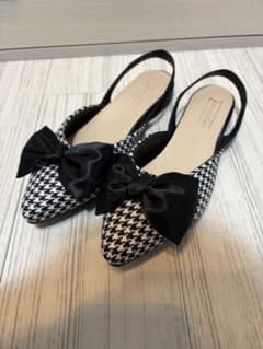 千鳥柄　リボン フラット　パンプス　ペタンコ　新品未使用のサムネイル