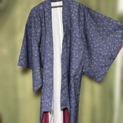 160センチ女性小紋 着物 藍色 薔薇柄のサムネイル