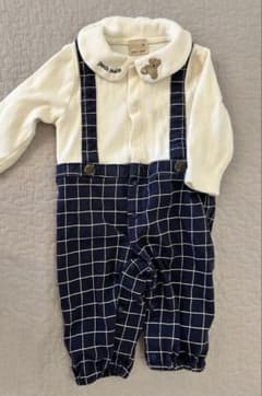 お値下げ！petit main サスペンダー風カバーオール くま刺繍のサムネイル