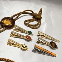 【まとめ売り】昭和レトロ ネクタイピン 6本＆ループタイ 7点 カメオ べっ甲風のサムネイル