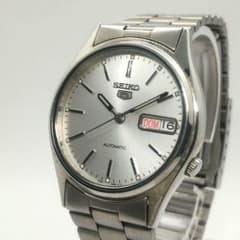 SEIKO ソーラー ラウンド シルバー デイデイト 腕時計 メンズ 1253 希少／稼働】SEIKO セイコー5 自動巻き デイデイト シルバー ラウンド