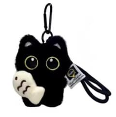 黒猫ぬいぐるみ魚付き　キーホルダー　バックチャームのサムネイル