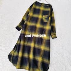 アンドワンダー サーモネルチェックチュニック ロング シャツワンピース ゆったり
