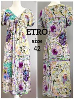 イタリア製✨【 ETRO 】エトロ　ロングワンピース　総柄　ストレッチ素材　XL ETROエトロ イタリア製 水彩花柄 ストレッチ ワンピース 42 L相当