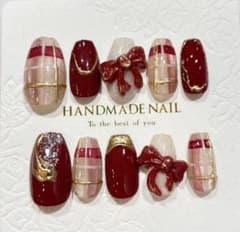 チェック柄ネイル リボンネイル ニュアンスネイルチップ NO.8のサムネイル