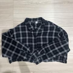 DIVIDED H&M チェック柄 長袖ショート丈シャツ ブラック XLのサムネイル