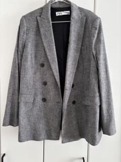 ZARA グレー チェック柄 ダブルブレストジャケット Lのサムネイル