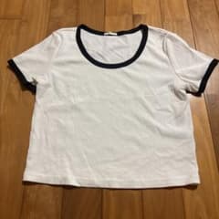ホワイト×ブラック リンガーTシャツ 半袖　GUのサムネイル