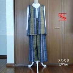 着物リメイク＊高級手織り紬 ロングベスト・ワイドパンツセットアップ