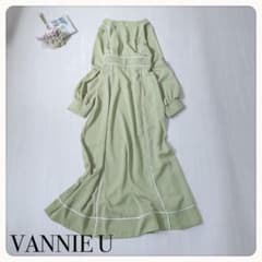 ♢ヴァニーユー バイカラーパイピング Aラインロングワンピース ライトグリーン