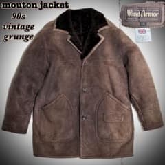 美品✨Wind Armor リアルムートンコート 羊革 ブラウン系 メンズ WIND ARMOR ムートン レザージャケット ボア 本革 ダークブラウン