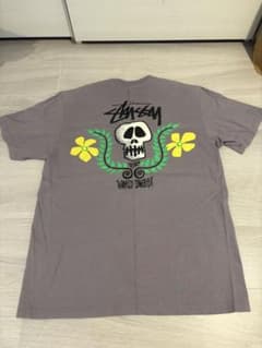 Stussy スカル フラワー プリント Tシャツ グレー Mのサムネイル