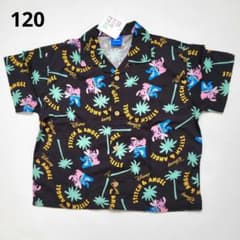 Disney Stitch and Angel all-over print blouse/shirt, open collar, black, size 120
