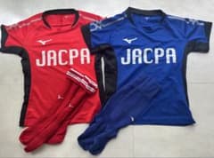 JACPA ミズノ サッカーウェアセット 青 赤 ジャクパ 130 120 幼児 JACPAサッカーユニフォームと靴下（ミズノ） - メルカリ