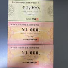 コジマ・ビックカメラ ¥3,000株主優待券のサムネイル
