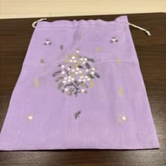 花柄刺繍 薄紫色 巾着袋 - メルカリ
